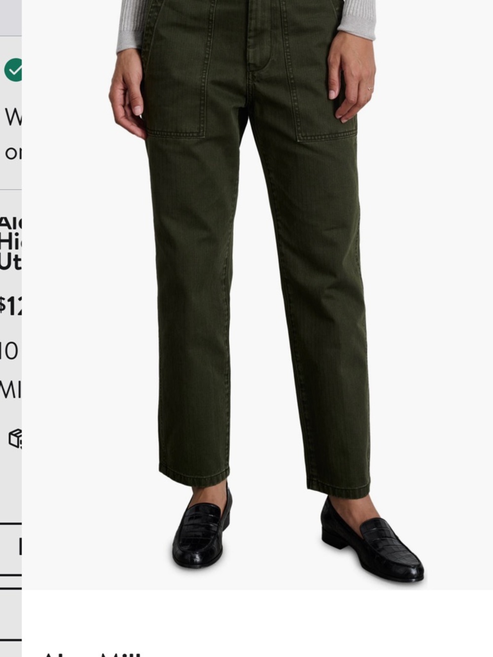 Alex Mill Neil Herringbone High-Waist Utility Straight Pants in Olive Green